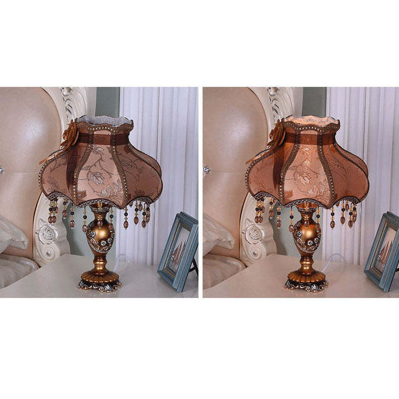 European Luxury  Fabric Lace Resin 1-Light Table Lamp