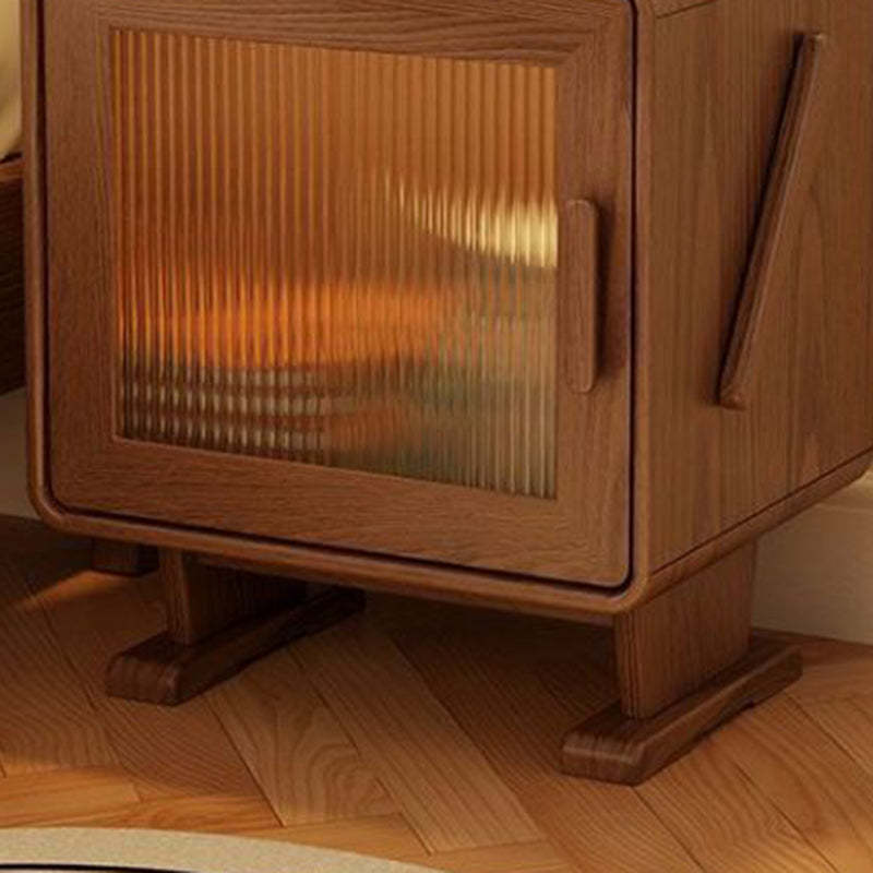 Contemporary Rubberwood Glass Metal Nightstand