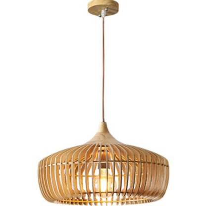 Nordic Vintage Wooden Round Dome Pendant