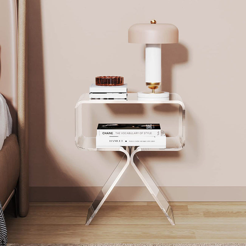 Minimalist Rectangular Acrylic 2-Tier End Table — Black