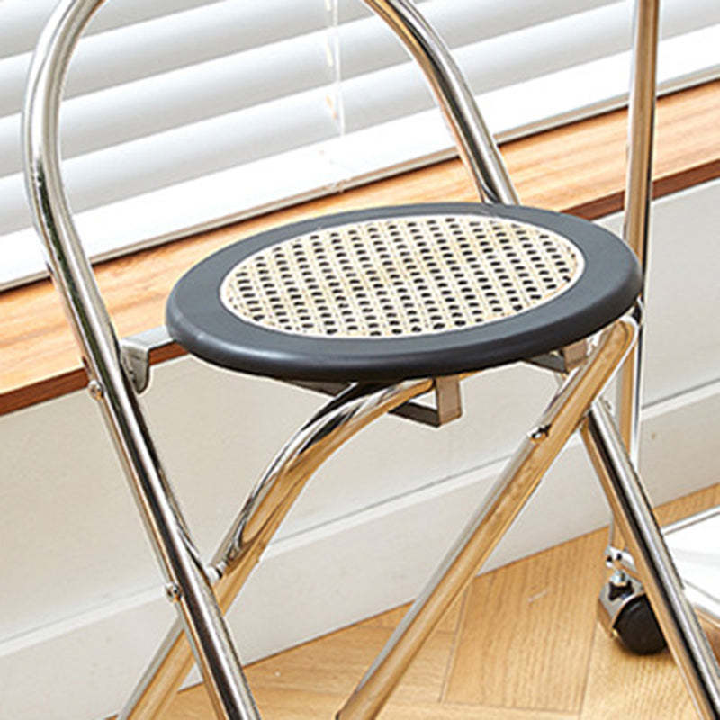 French Imitation Rattan Wood Foldable Round Dining Chair