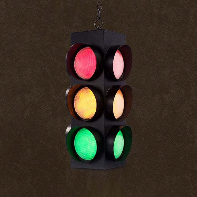 Retro Industrial Traffic Light Iron Glass Pendant