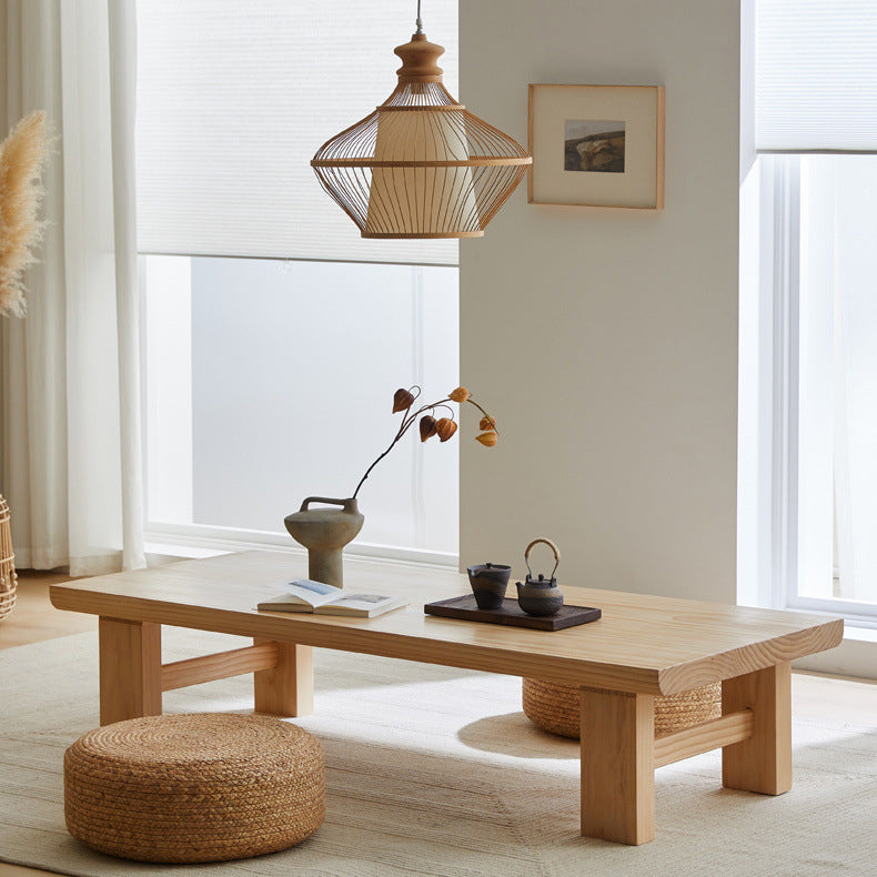 Japanese Wood 4-Leg Rectangular Coffee Table