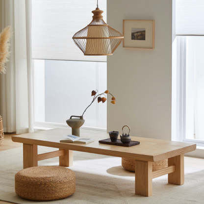 Japanese Wood 4-Leg Rectangular Coffee Table