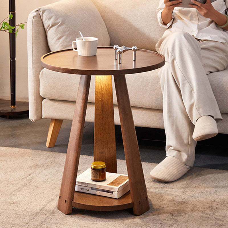Modern Round Rubberwood 2-Tier End Table