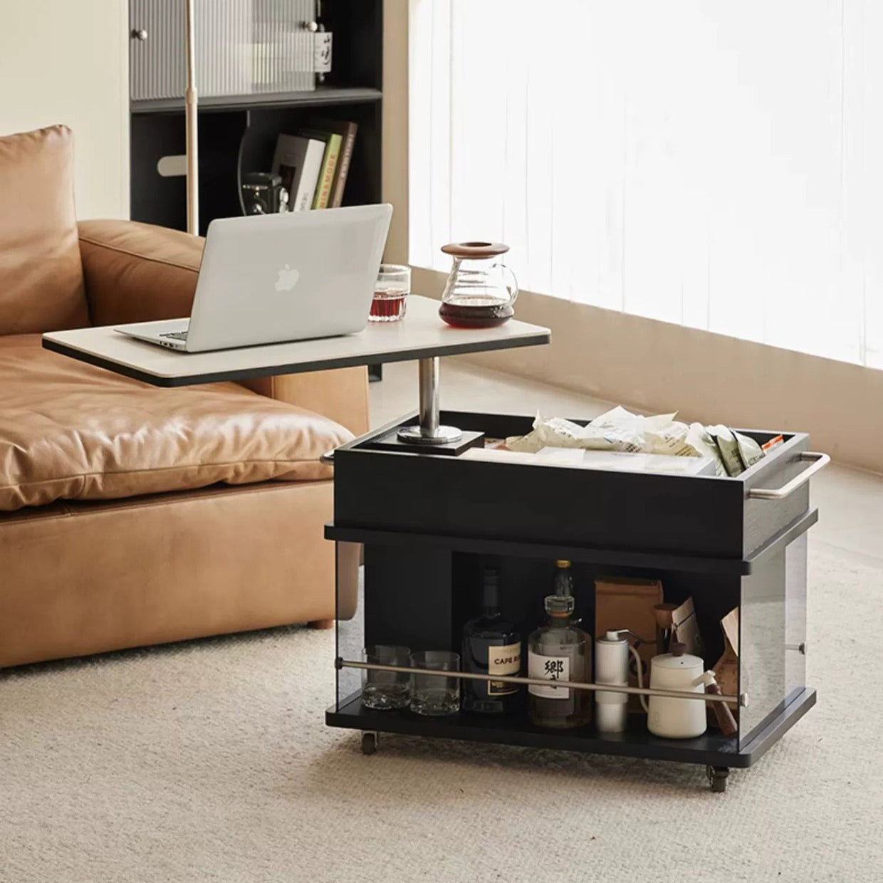 Minimalist Wood Glass Lift-Top End Table 3-Storage