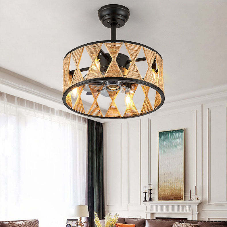 Industrial Round Twisted Rope Iron 4-Light Fan Light