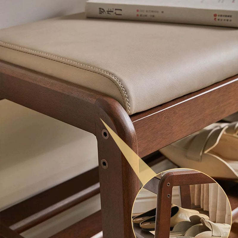Minimalist Leather Wood 1-Shelf Shoe Storage
