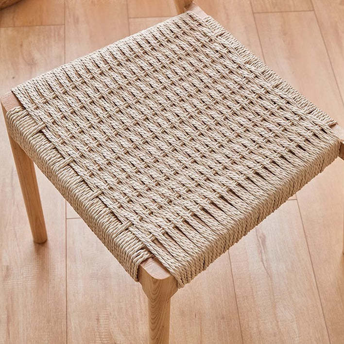 Vintage Braided Rope Wood Dining Chair — Cherry Wood Frame + Brown Microfiber Leather Seat