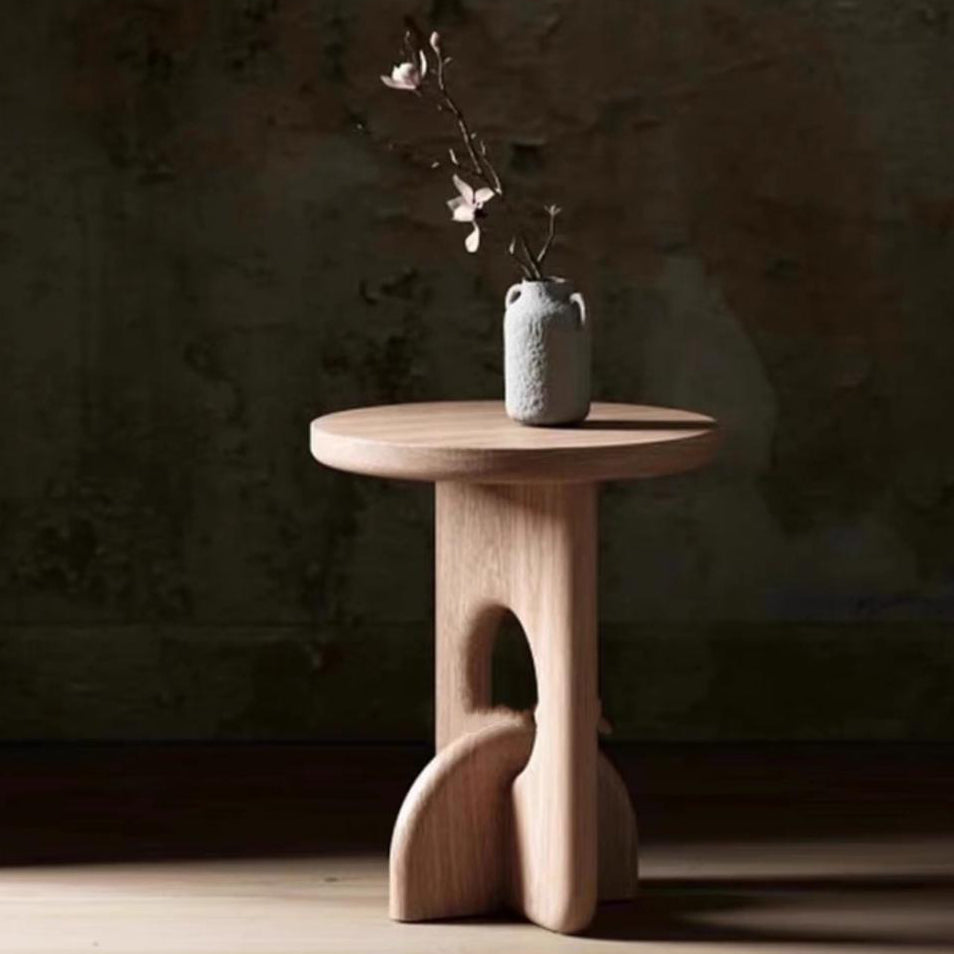 Minimalist Round Cross Ash Wood End Table