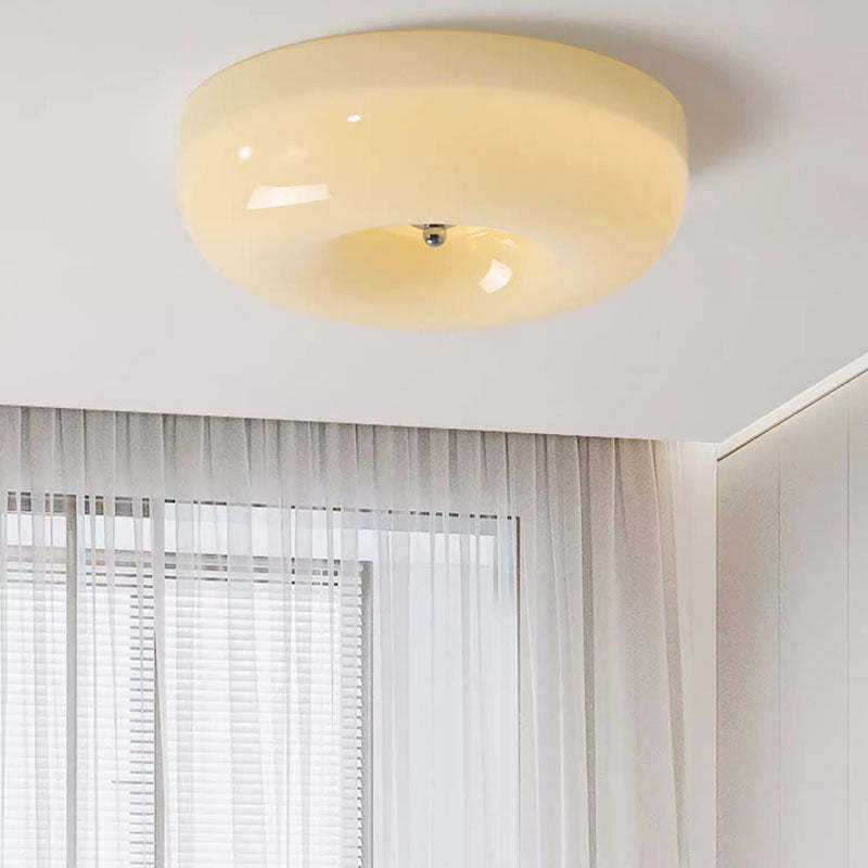 Nordic Creamy Yellow Pudding Glass Iron LED Flush Light