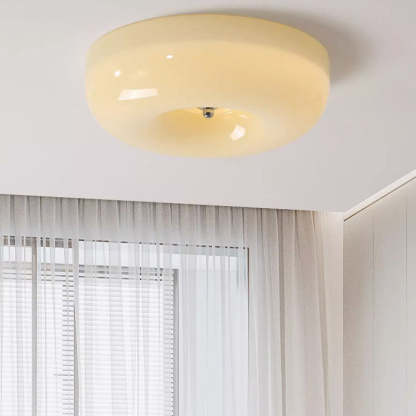 Nordic Creamy Yellow Pudding Glass Iron LED Flush Light