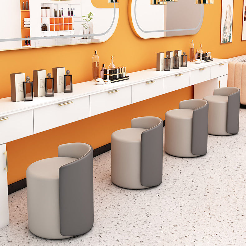 Minimalist Leather Kilim Swivel Vanity Stool with Backrest