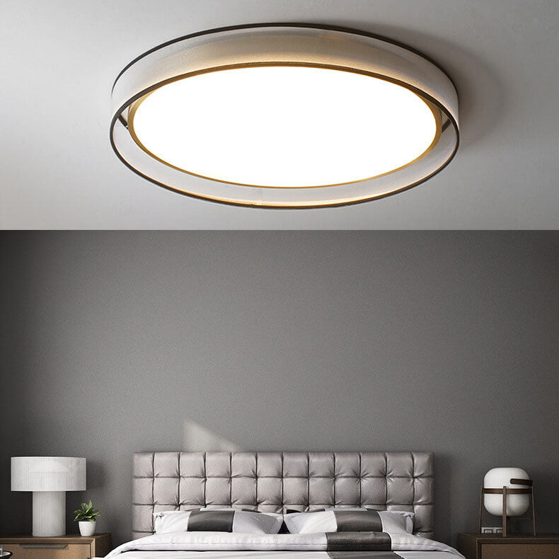 Nordic Round Fabric Brass Acrylic LED Flush Mount Light