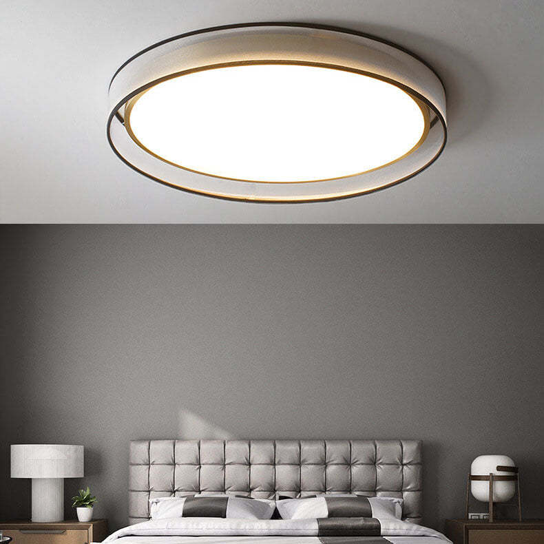 Nordic Round Fabric Brass Acrylic LED Flush Mount Light