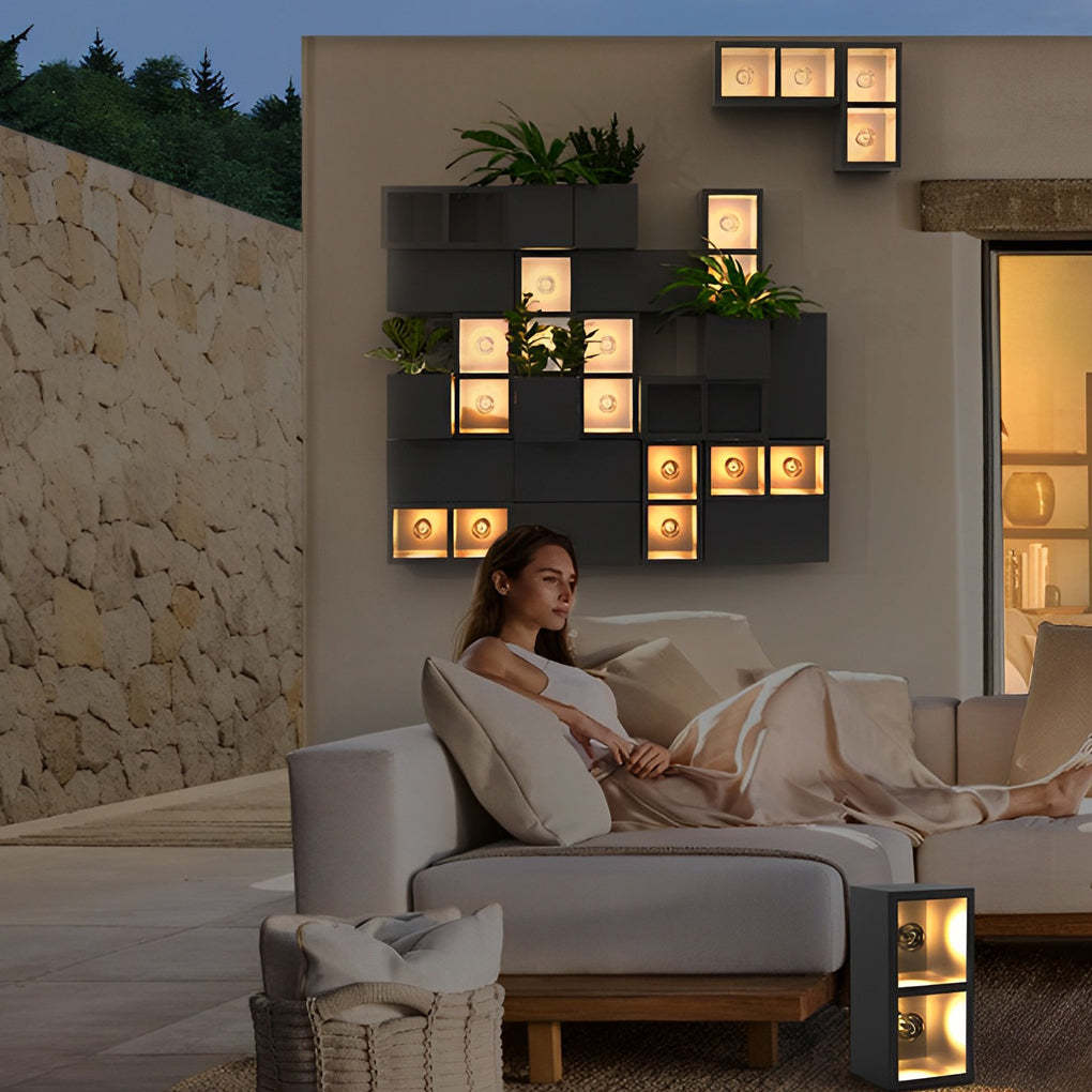 Square Combination Black LED Wall Lamp Flowerpot