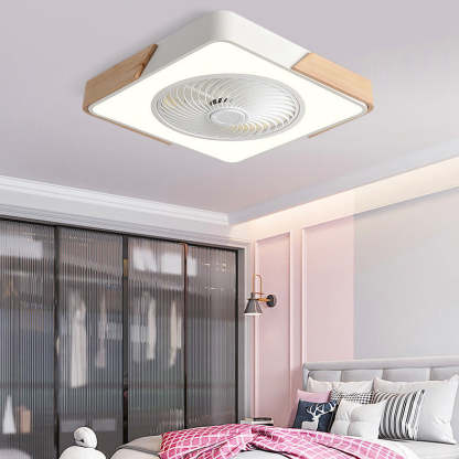 Nordic Macaron Square Wood LED Flush Mount Fan Light