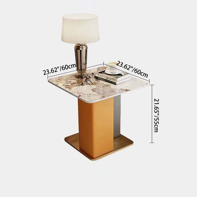 Scandinavian Slate Leather Wood Steel End Table — White / Brown