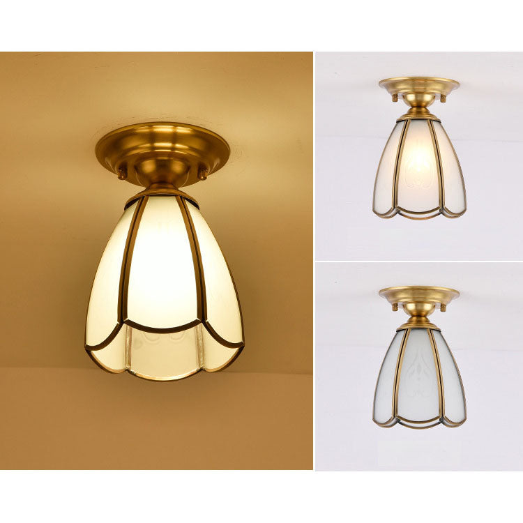 European Brass Glass Cone Ceiling Light