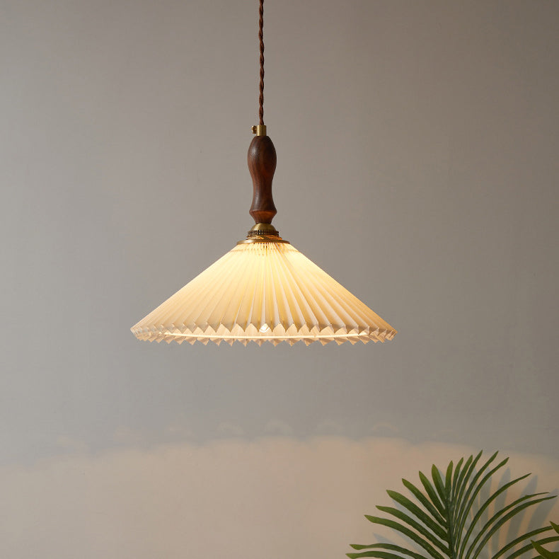 Vintage Pleated Fabric Conical Pendant Light