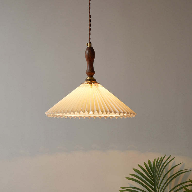Vintage Pleated Fabric Conical Pendant Light