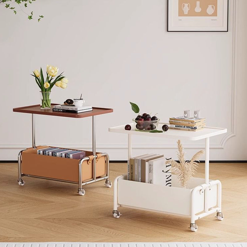 Minimalist Iron Leather Rectangular Movable End Table 2-Tier — White
