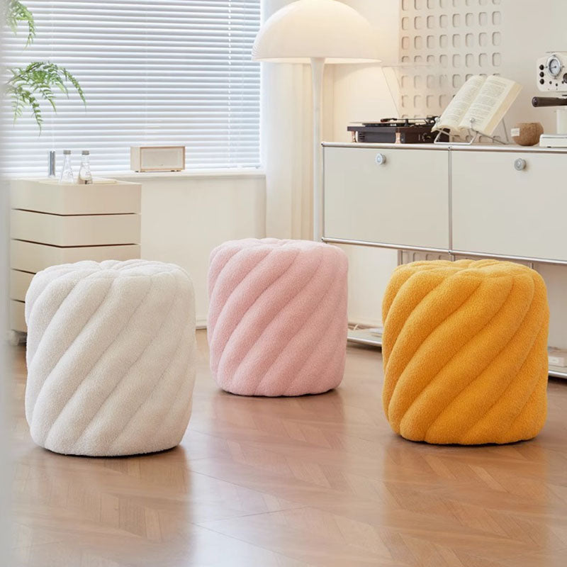 Scandinavian Lambswool Round Vanity Stool — Light Gray