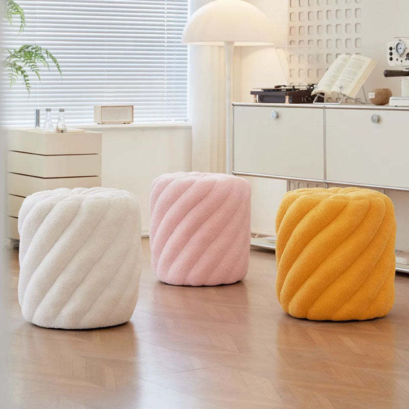 Scandinavian Lambswool Round Vanity Stool — Light Gray