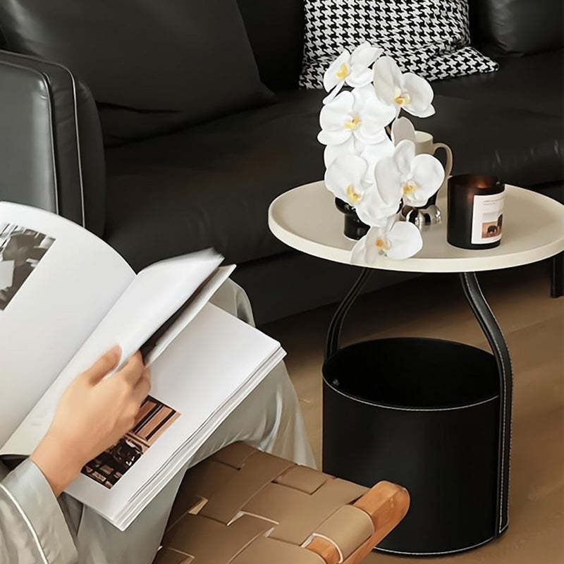 Contemporary Barrel Leather Steel Coffee Table