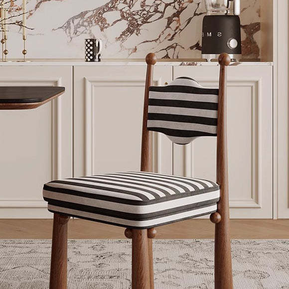 French Zebra-Print Fabric Ash Wood Dining Chair