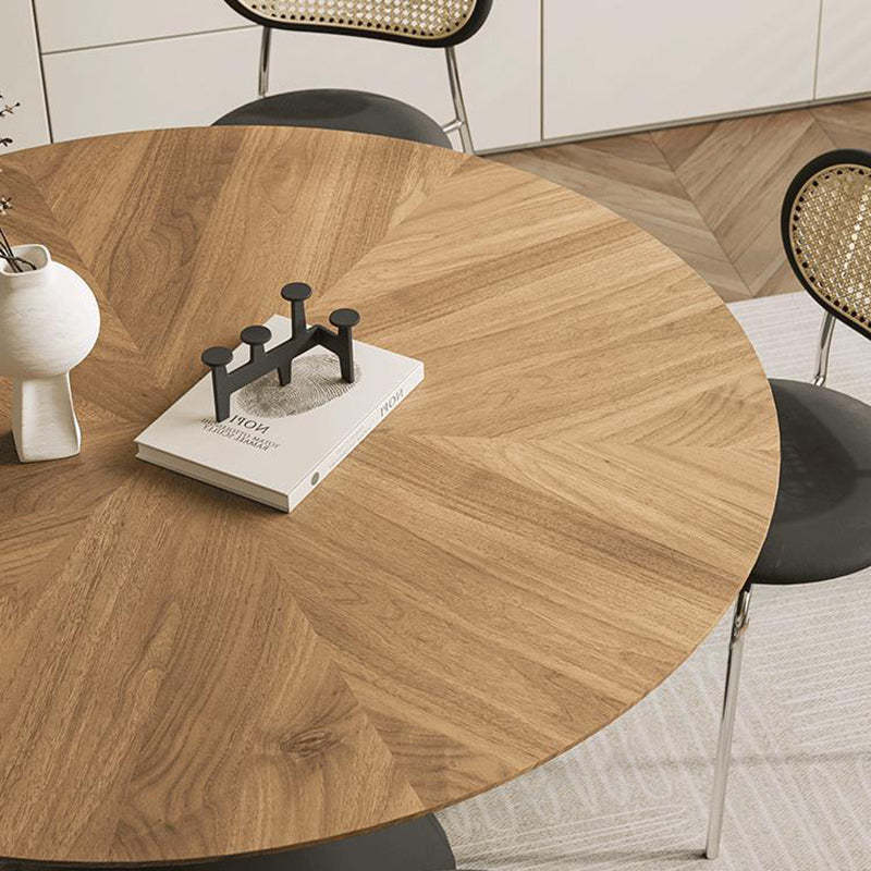 Retro Round Conic Walnut Steel Dining Table