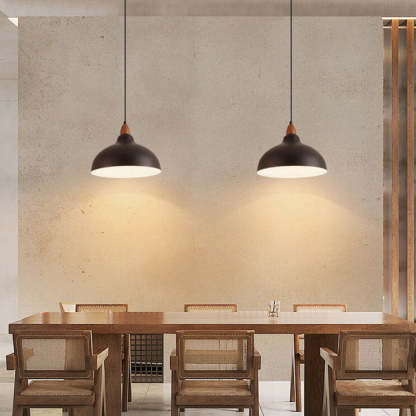 Japanese Iron Dome Wood Top Pendant Light