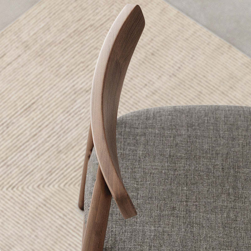 Retro Double-Layer Nappa Leather Open-Back Dining Chair — Walnut Color Wood Frame + Light Gray Cotton Linen Seat