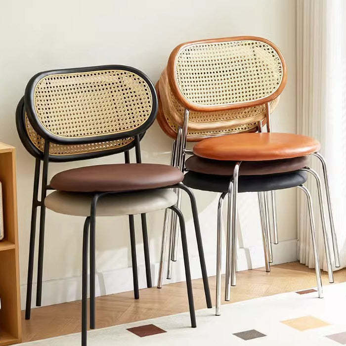 Vintage Wood Metal Leather Dining Chair