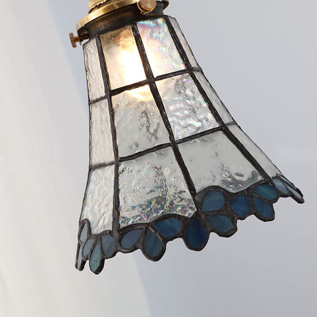 Japanese Vintage Brass Stained Glass Cone Pendant