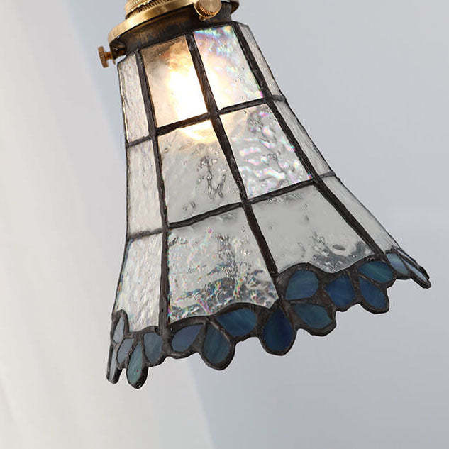 Japanese Vintage Brass Stained Glass Cone Pendant