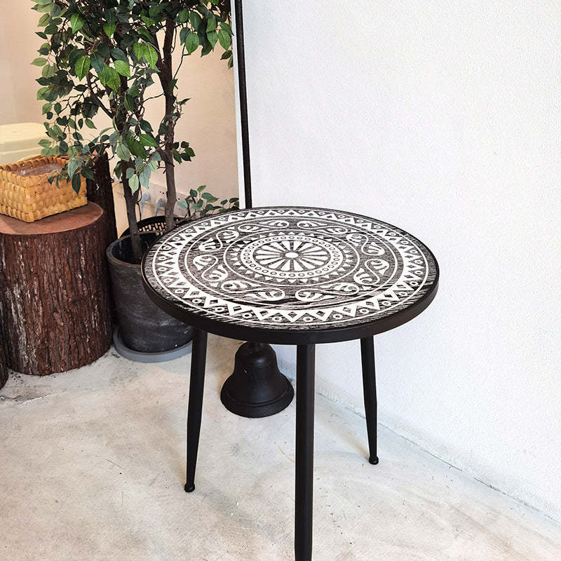 Contemporary Patterned Wood Iron Coffee Table