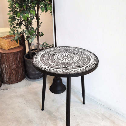Contemporary Patterned Wood Iron Coffee Table