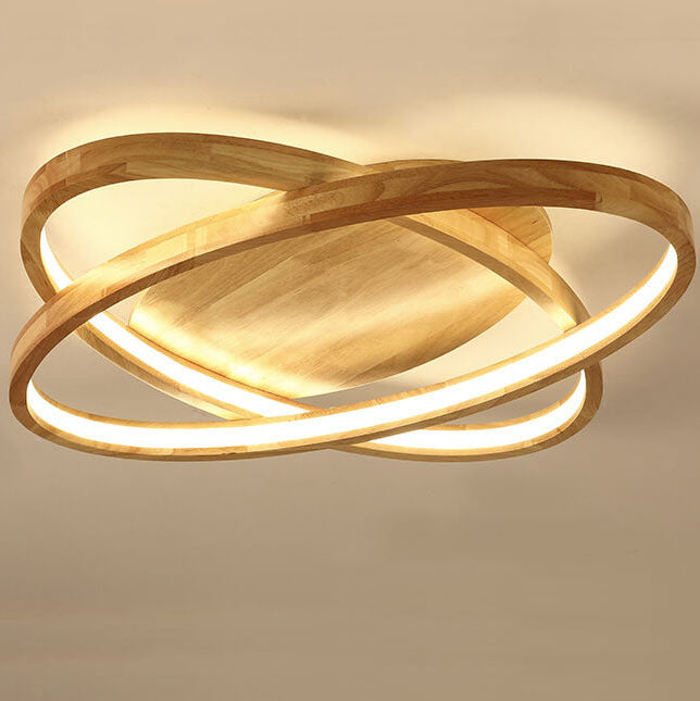 Nordic Wooden Oval LED Flush Mount Light