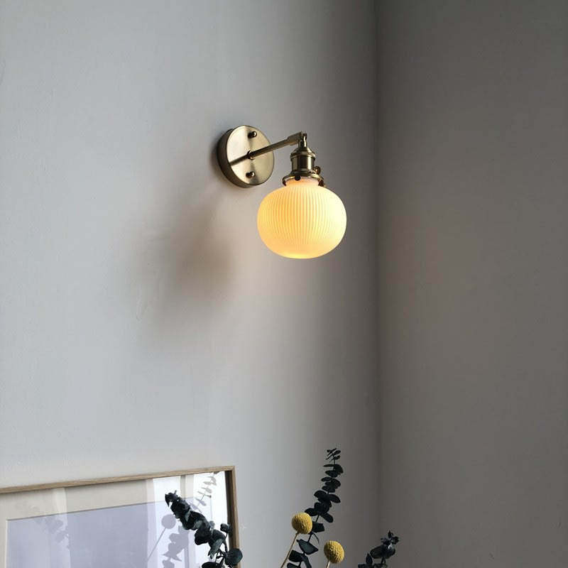 Japanese Retro Cylinder Oval Brass Lucite Wall Sconce