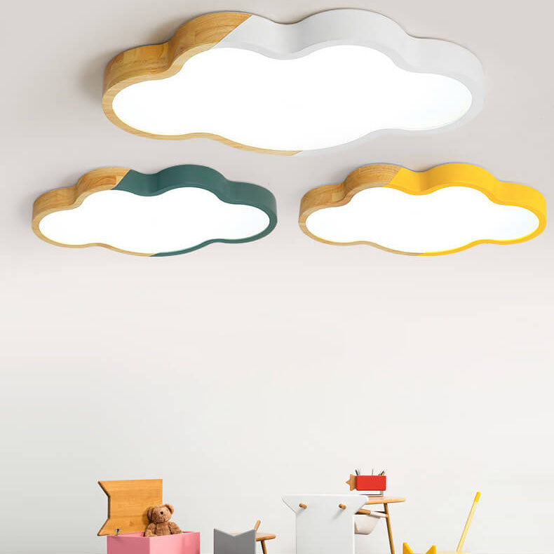 Nordic Wood Cloud Macaron LED Kids Flush Mount Light — Neutral Light (4000K) / White / 220V-240V For UK/AU