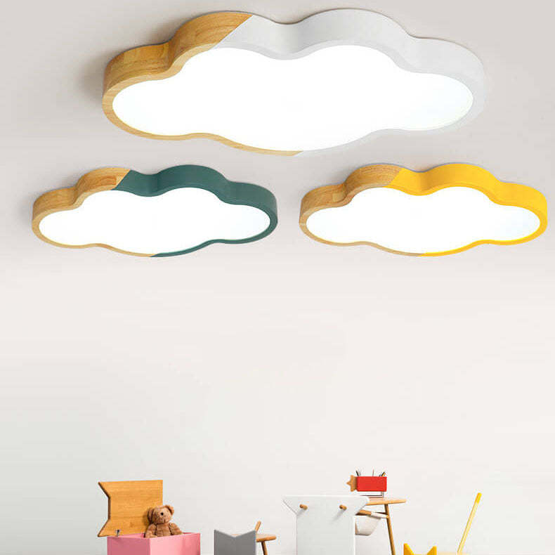 Nordic Wood Cloud Macaron LED Kids Flush Mount Light — Neutral Light (4000K) / White / 220V-240V For UK/AU