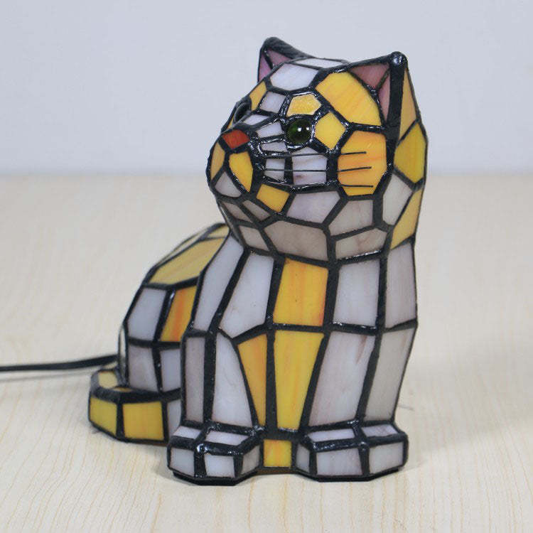 Traditional Tiffany Stained Glass Cat Table Lamp