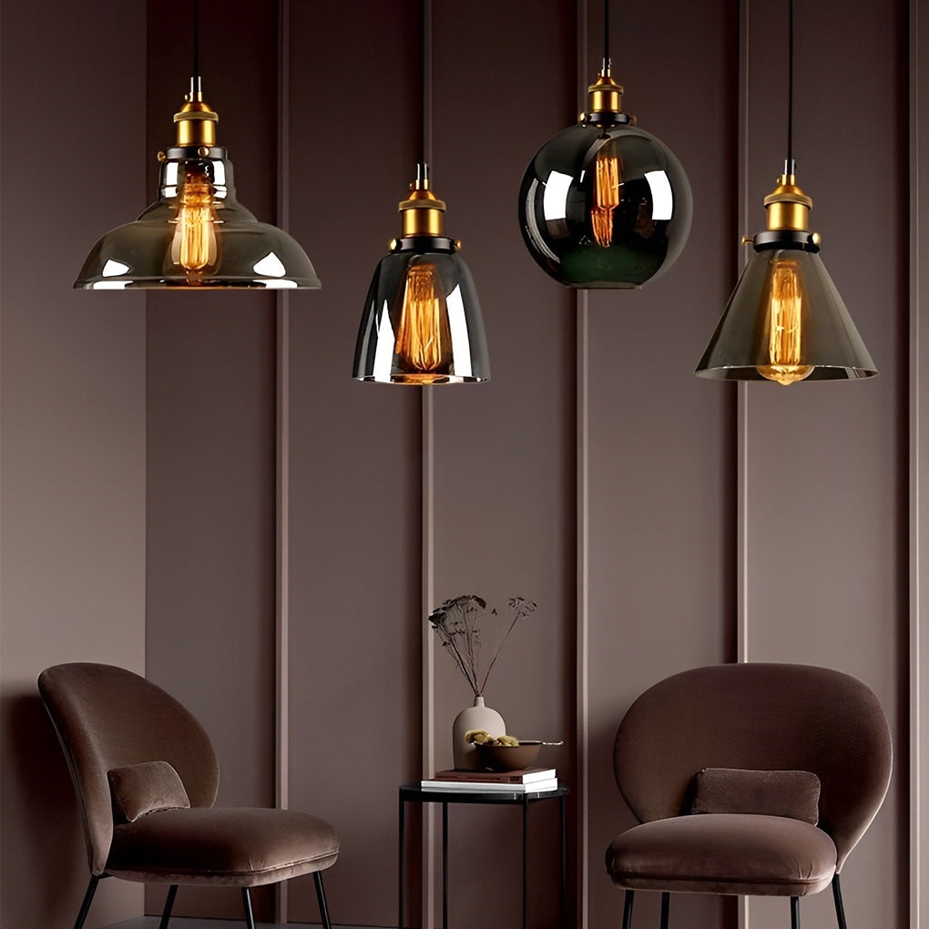 Modern smoke retro gray glass pendant lighting, Lighom — Cone