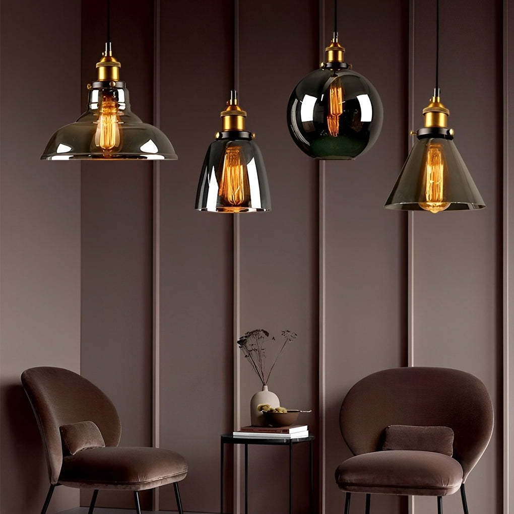 Retro Glass Smoke Gray Industrial Pendant