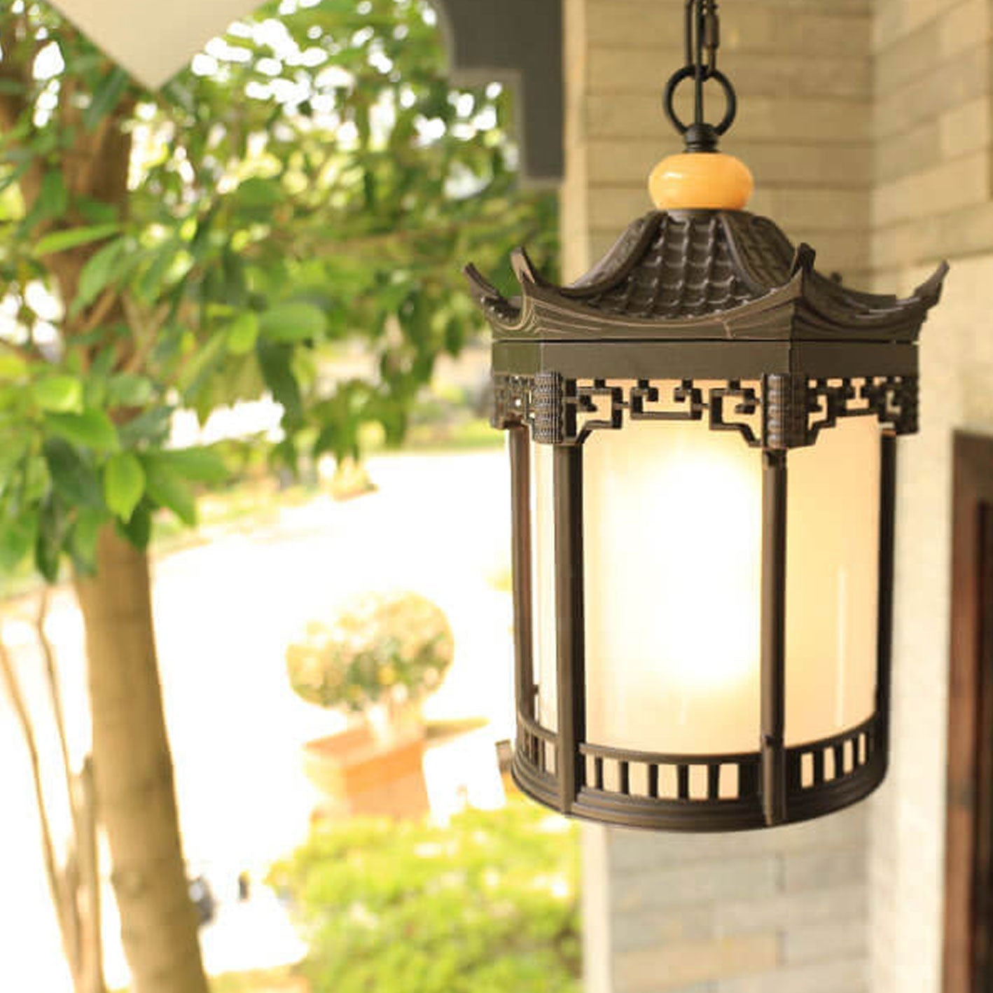 Lighom retro lantern glass pendant lighting for garden — 220V-240V (UK/AU)