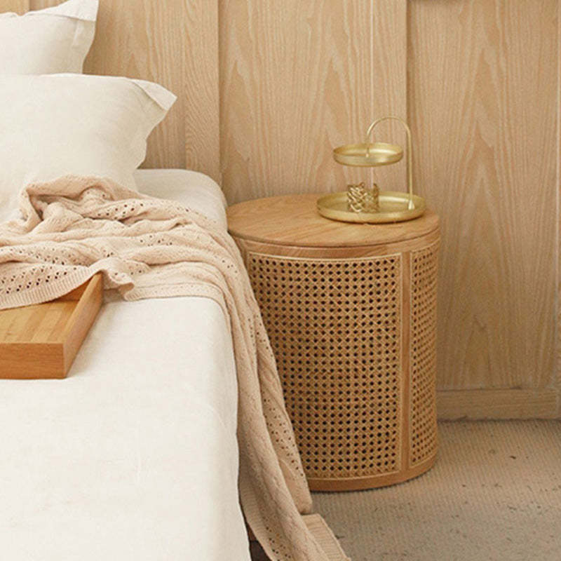 Scandinavian Cylindrical Wood Rattan Coffee Table