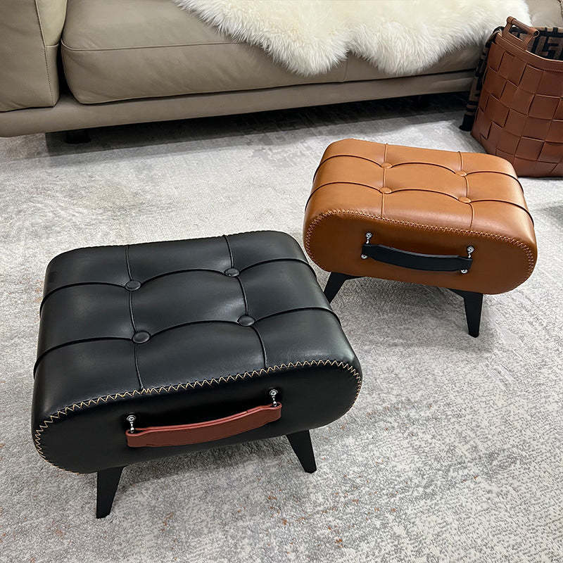 Modern Tufted Faux Leather Portable Footstool