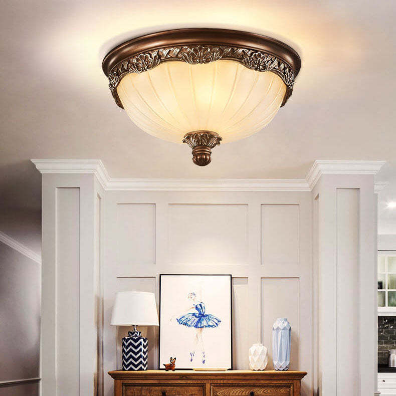 Rust 3-light iron flush mount lighting for bedroom — 13.78" W x 7.87" H / 110V-120V (US/CA)