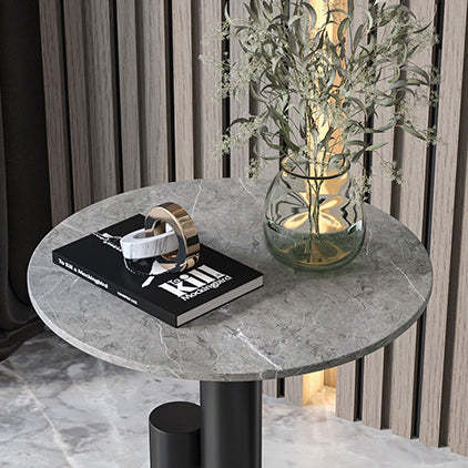 Luxury Rock Slab Geometric Base End Table — White Rock Slabs + Gold Base